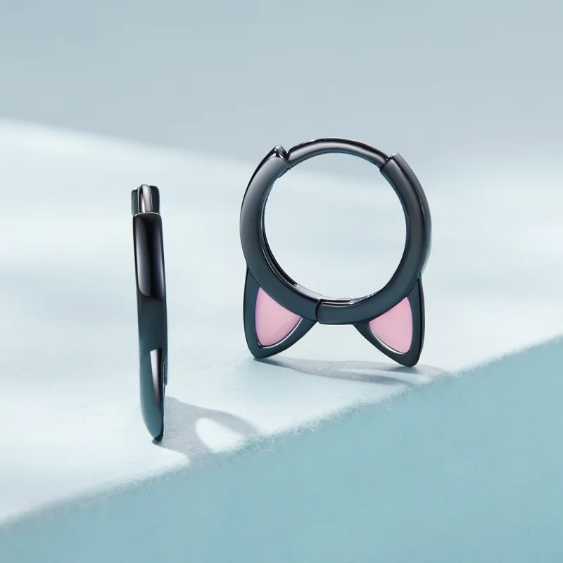 (image for) Pandora Style Black Cat Ears Hoop Earrings - SCE1515 - View 2