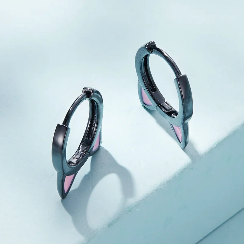 (image for) Pandora Style Black Cat Ears Hoop Earrings - SCE1515 - View 3