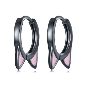 Pandora Style Black Cat Ears Hoop Earrings - SCE1515 Pandora Style Black Cat Ears Hoop Earrings - SCE1515