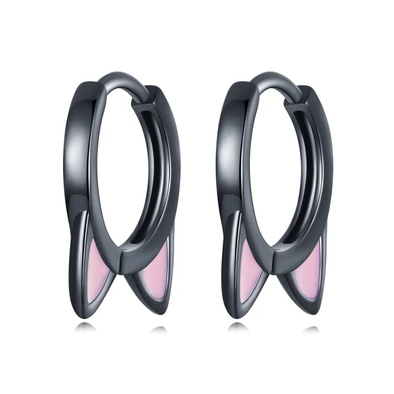 (image for) Pandora Style Black Cat Ears Hoop Earrings - SCE1515 - Product Image