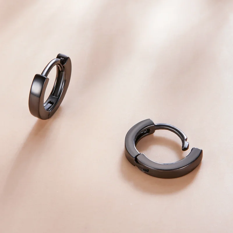 (image for) Pandora Style Black Gold Hoop Earrings - SCE1230 - View 3