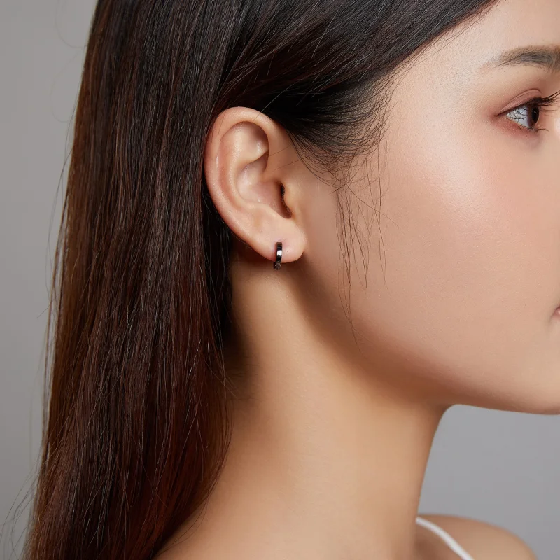 (image for) Pandora Style Black Gold Hoop Earrings - SCE1230 - View 5