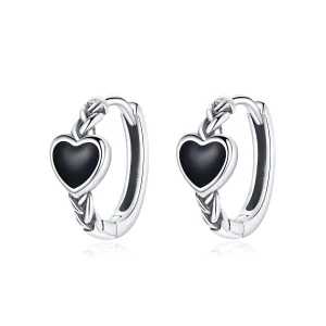 (image for) Pandora Style Black Heart Hoop Earrings - BSE456