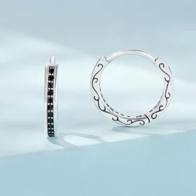 Pandora Style Black Zircon Hoop Earrings - SCE1522 Pandora Style Black Zircon Hoop Earrings - SCE1522