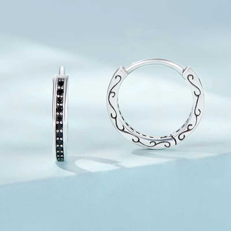 (image for) Pandora Style Black Zircon Hoop Earrings - SCE1522 - View 2