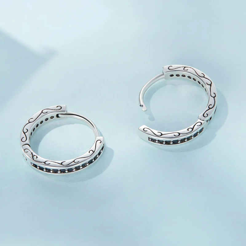 (image for) Pandora Style Black Zircon Hoop Earrings - SCE1522 - View 4