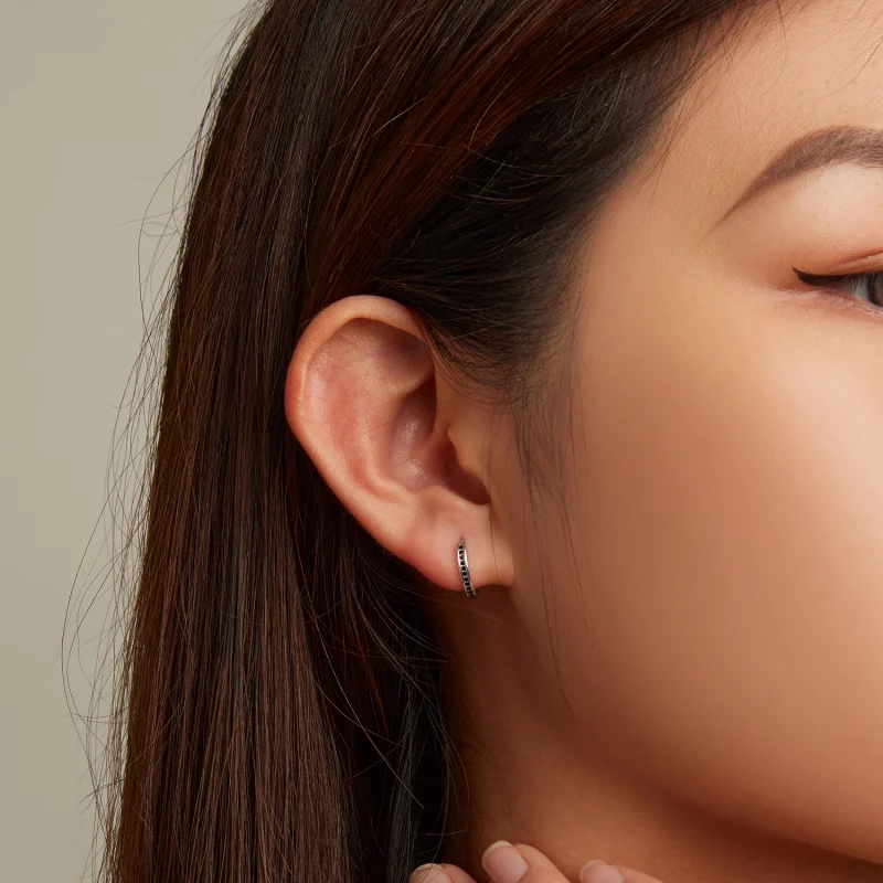 (image for) Pandora Style Black Zircon Hoop Earrings - SCE1522 - View 5