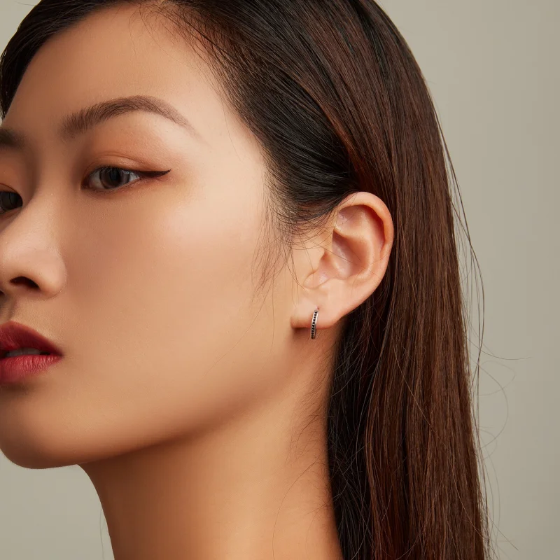 (image for) Pandora Style Black Zircon Hoop Earrings - SCE1522 - View 7