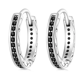 Pandora Style Black Zircon Hoop Earrings - SCE1522 Pandora Style Black Zircon Hoop Earrings - SCE1522