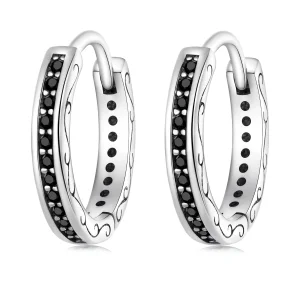 (image for) Pandora Style Black Zircon Hoop Earrings - SCE1522