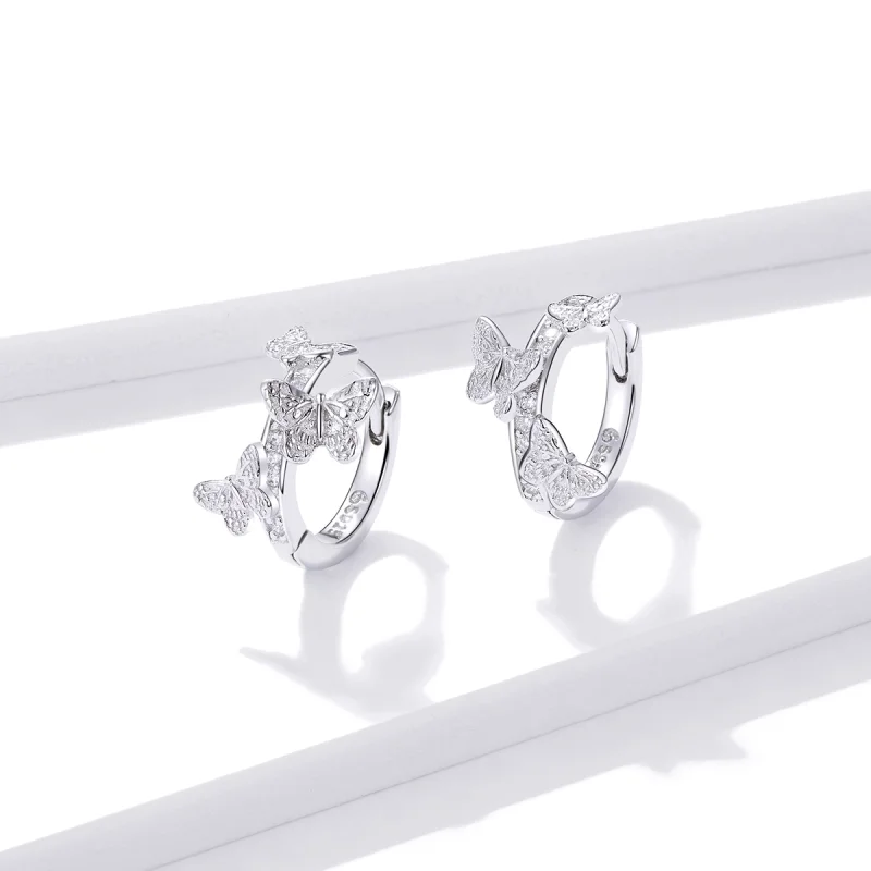 (image for) Pandora Style Butterflies Flying Hoop Earrings - BSE445 - View 2