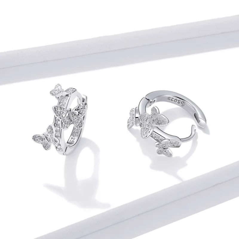 (image for) Pandora Style Butterflies Flying Hoop Earrings - BSE445 - View 3