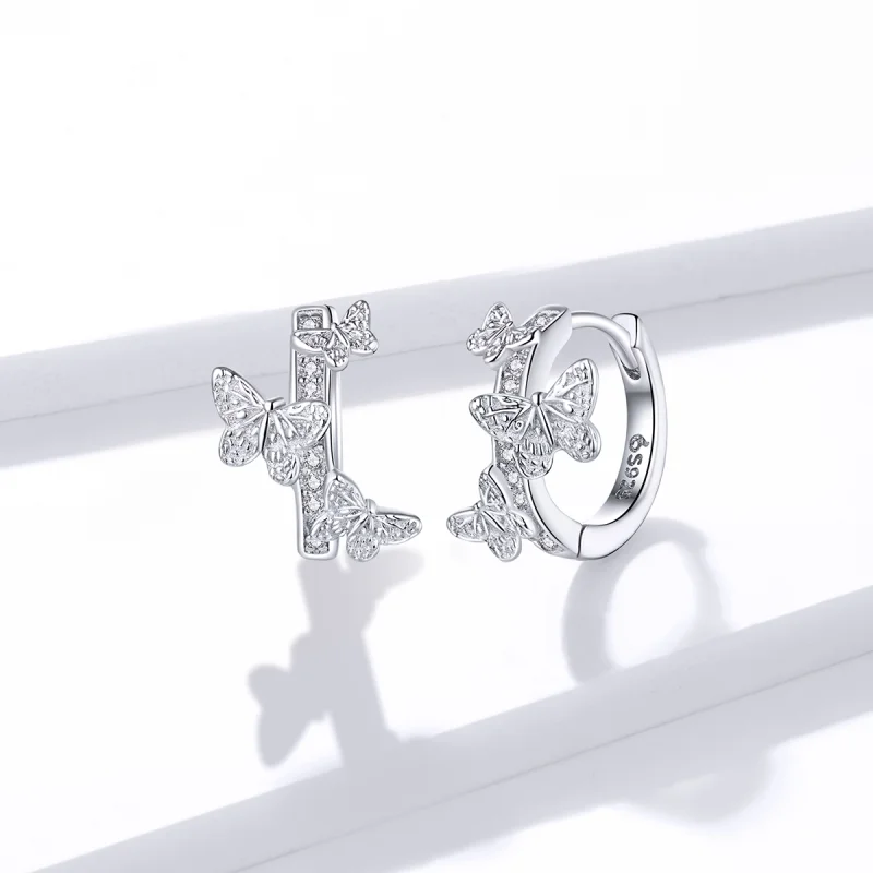 (image for) Pandora Style Butterflies Flying Hoop Earrings - BSE445 - View 4