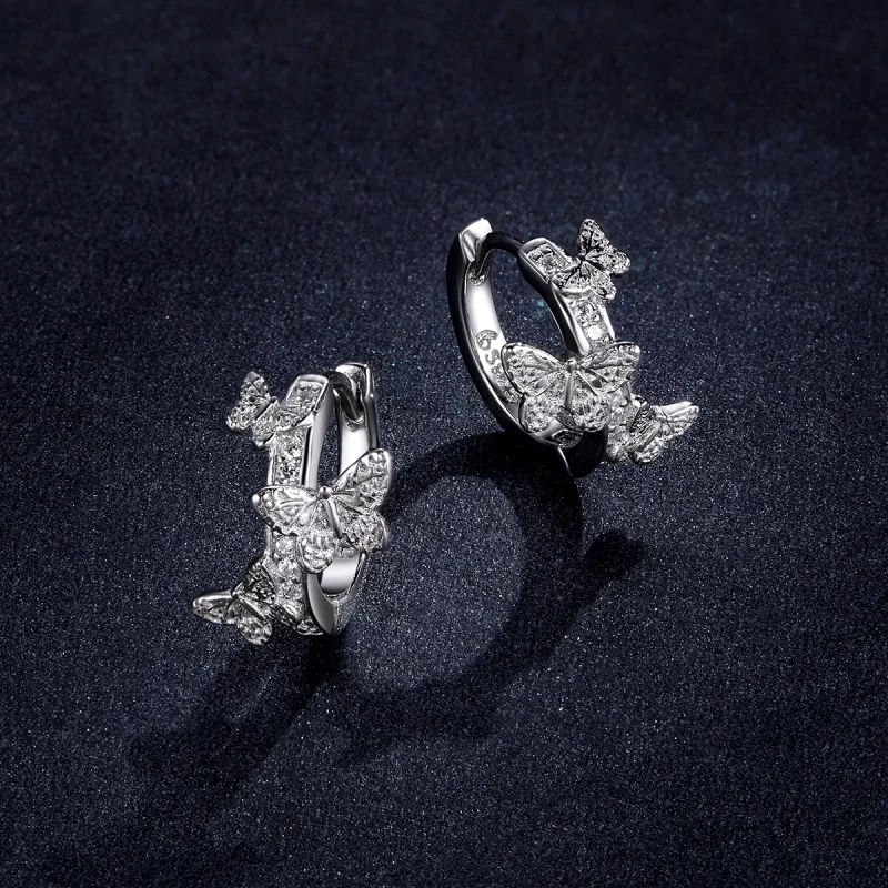 (image for) Pandora Style Butterflies Flying Hoop Earrings - BSE445 - View 5