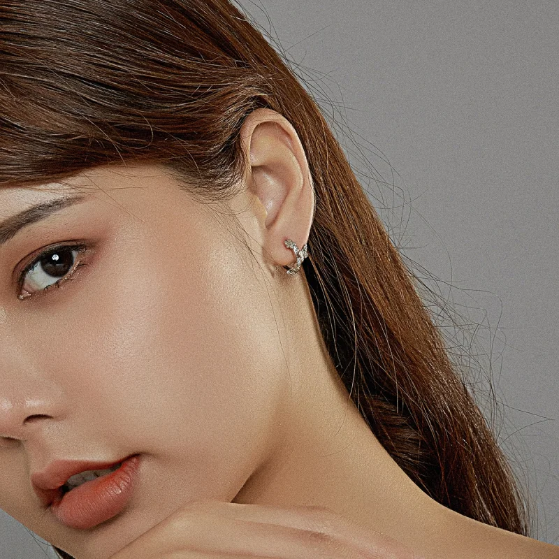 (image for) Pandora Style Butterflies Flying Hoop Earrings - BSE445 - View 7