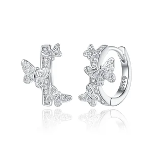 (image for) Pandora Style Butterflies Flying Hoop Earrings - BSE445