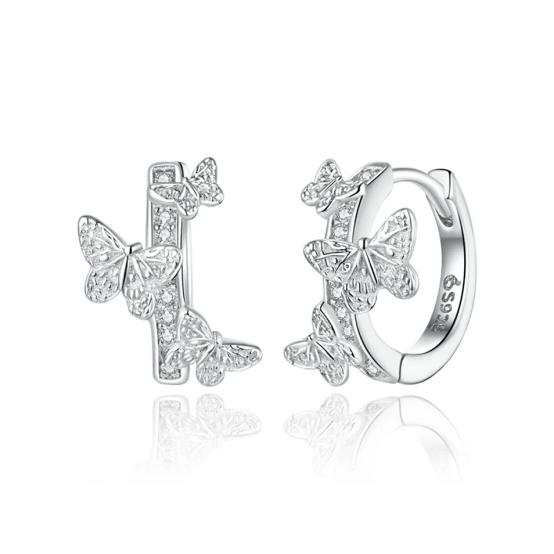 (image for) Pandora Style Butterflies Flying Hoop Earrings - BSE445 - Product Image