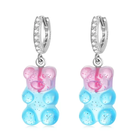 Pandora Style Candy Bear Hoop Earrings - SCE1388