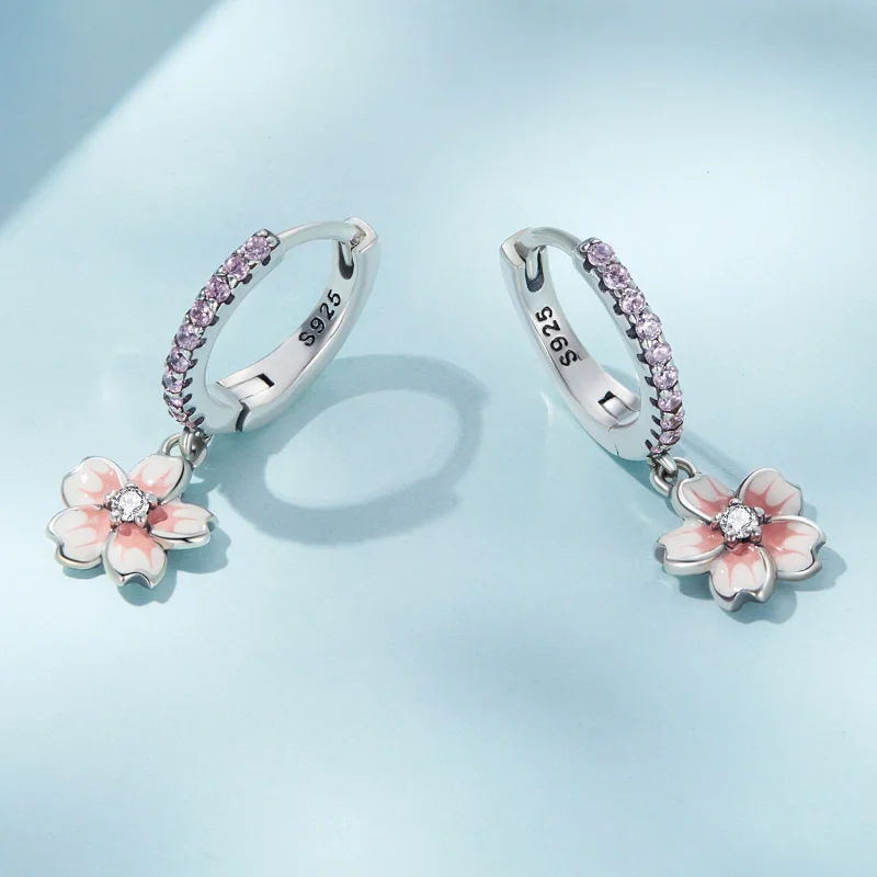 (image for) Pandora Style Cherry Blossoms Hoop Earrings - SCE1509 - View 3