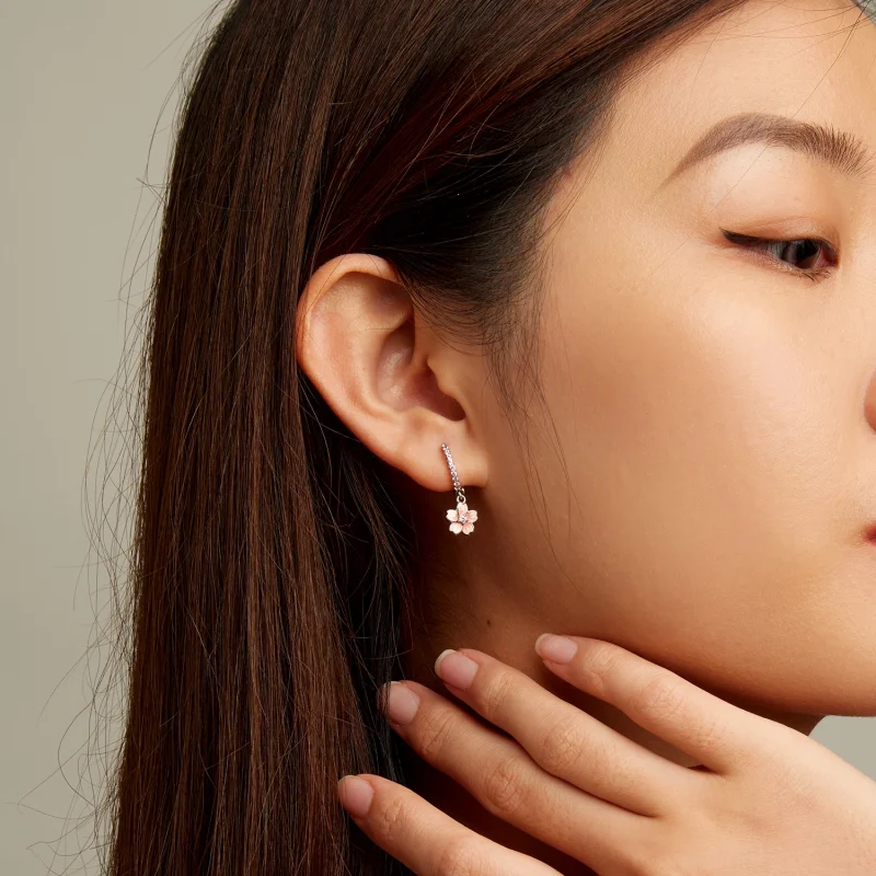 (image for) Pandora Style Cherry Blossoms Hoop Earrings - SCE1509 - View 5