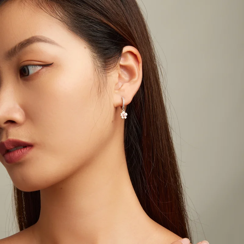 (image for) Pandora Style Cherry Blossoms Hoop Earrings - SCE1509 - View 6