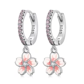 Pandora Style Cherry Blossoms Hoop Earrings - SCE1509