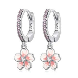 (image for) Pandora Style Cherry Blossoms Hoop Earrings - SCE1509