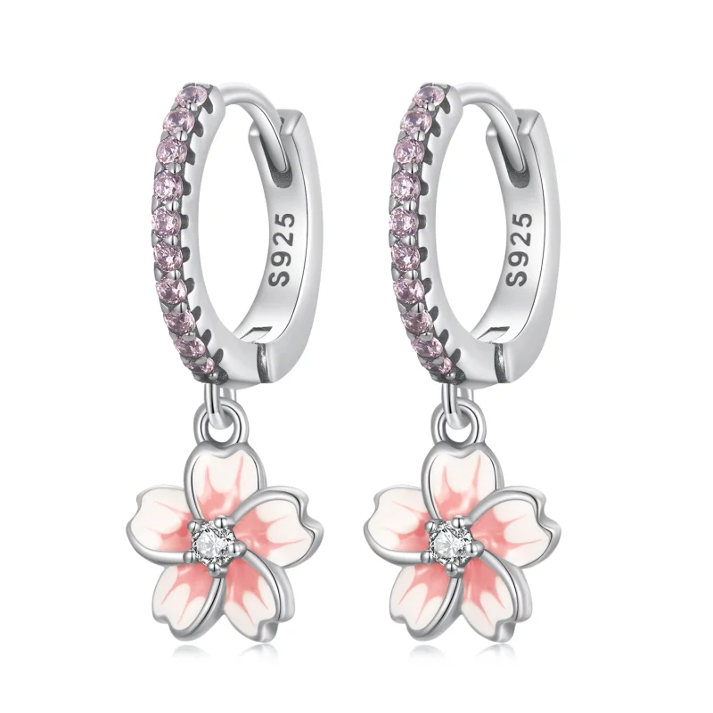 (image for) Pandora Style Cherry Blossoms Hoop Earrings - SCE1509 - Product Image