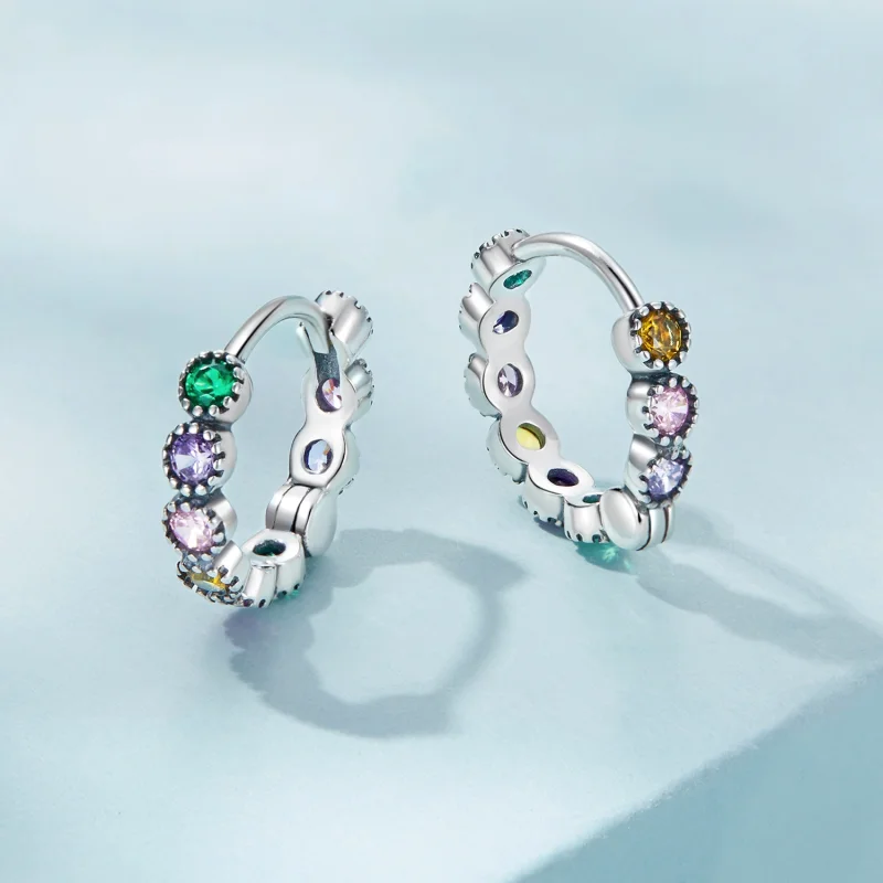 (image for) Pandora Style Colored Stone Hoop Earrings - SCE1494 - View 3