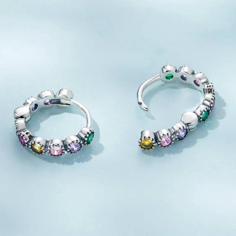 (image for) Pandora Style Colored Stone Hoop Earrings - SCE1494 - View 4