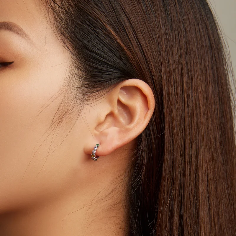 (image for) Pandora Style Colored Stone Hoop Earrings - SCE1494 - View 6