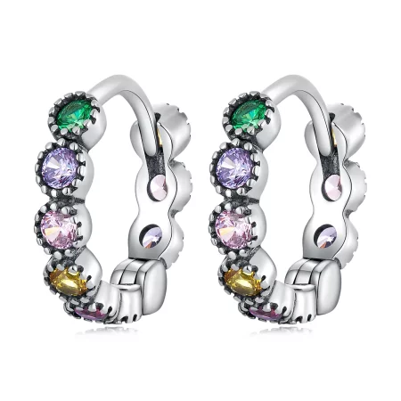 Pandora Style Colored Stone Hoop Earrings - SCE1494