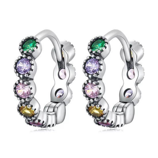 Pandora Style Colored Stone Hoop Earrings - SCE1494