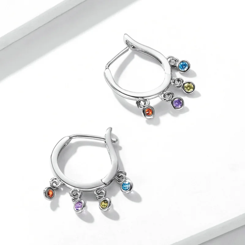 (image for) Pandora Style Colorful Hand Bell Hoop Earrings - BSE554 - View 2
