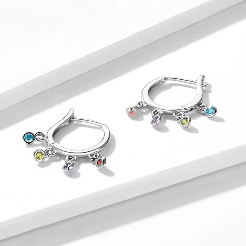 (image for) Pandora Style Colorful Hand Bell Hoop Earrings - BSE554 - View 4