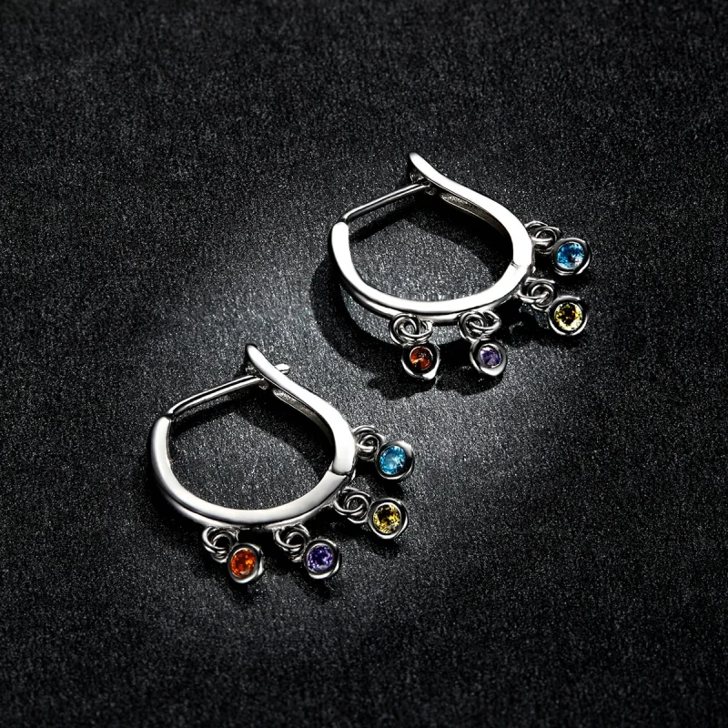 (image for) Pandora Style Colorful Hand Bell Hoop Earrings - BSE554 - View 5
