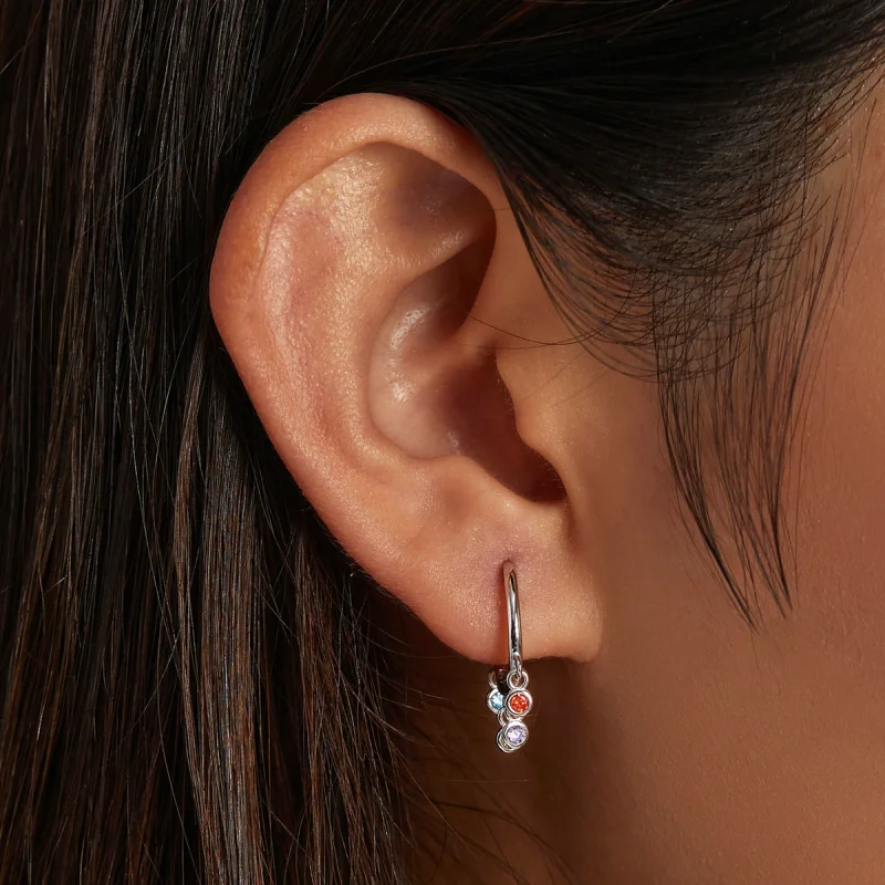 (image for) Pandora Style Colorful Hand Bell Hoop Earrings - BSE554 - View 7