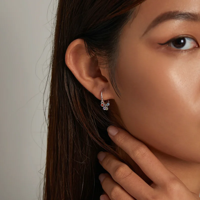 (image for) Pandora Style Colorful Hand Bell Hoop Earrings - BSE554 - View 8