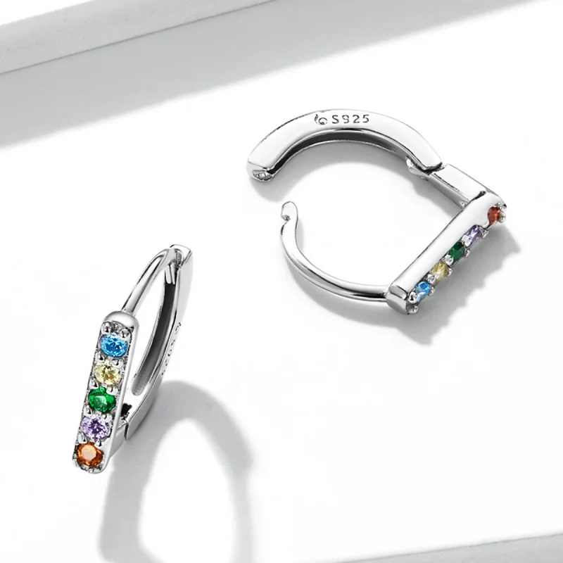 (image for) Pandora Style Colorful Zircon Hoop Earrings - BSE576 - View 4