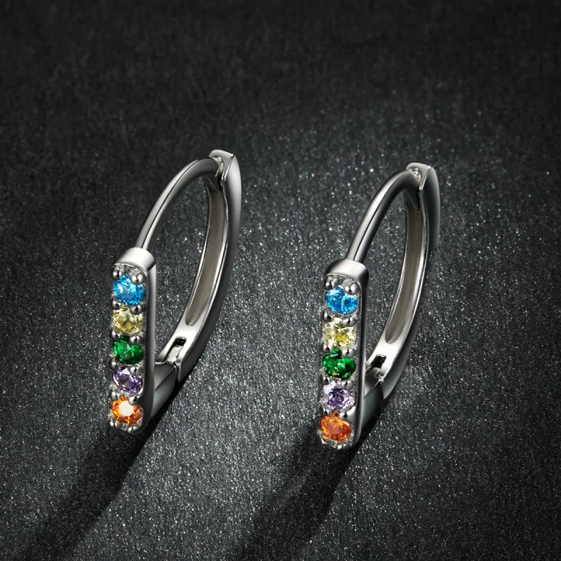 (image for) Pandora Style Colorful Zircon Hoop Earrings - BSE576 - View 5