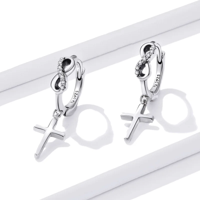 (image for) Pandora Style Creative Cross Hoop Earrings - BSE474 - View 2
