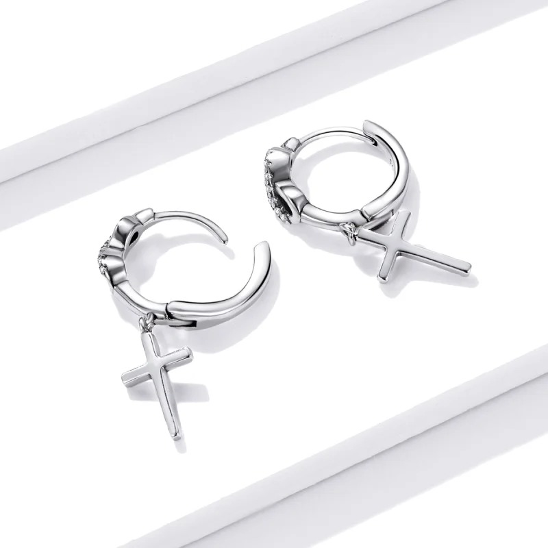 (image for) Pandora Style Creative Cross Hoop Earrings - BSE474 - View 4