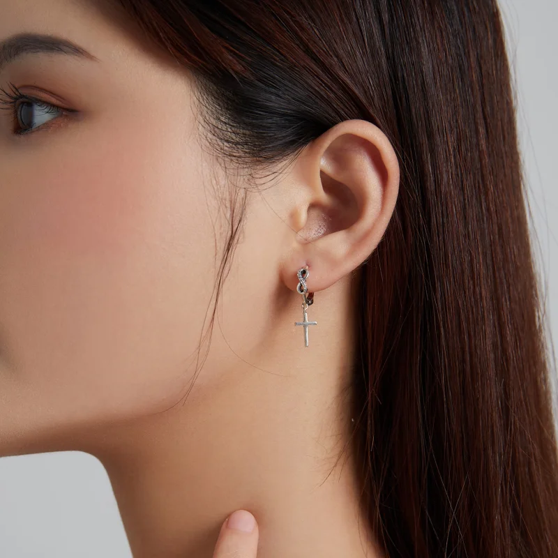 (image for) Pandora Style Creative Cross Hoop Earrings - BSE474 - View 7