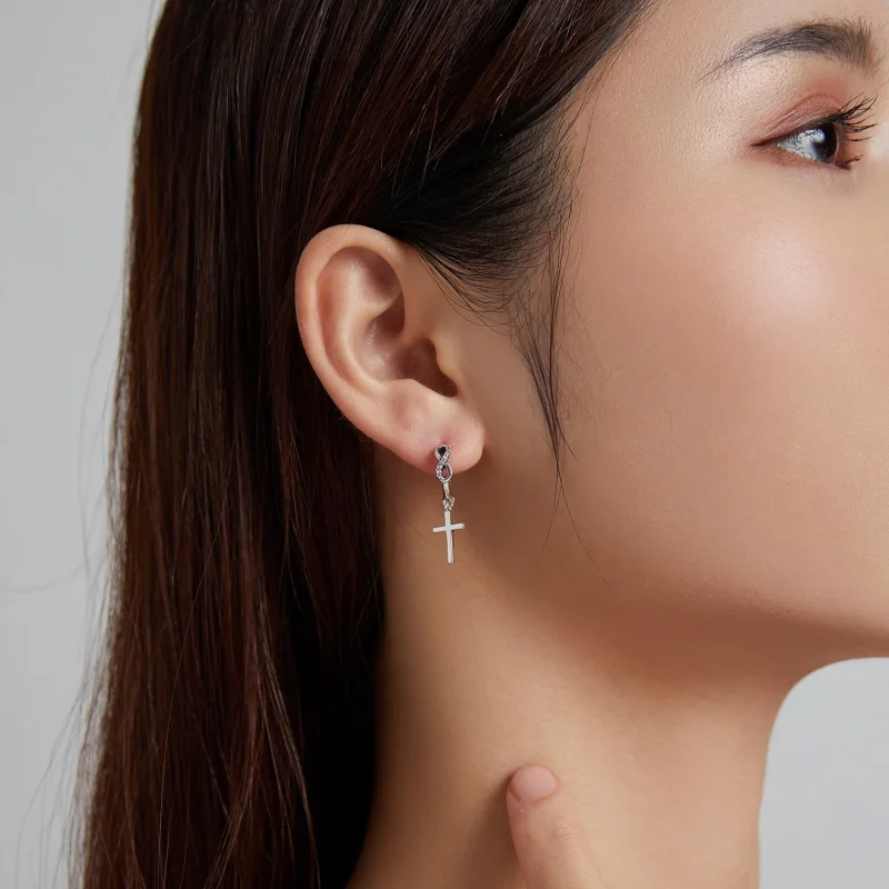 (image for) Pandora Style Creative Cross Hoop Earrings - BSE474 - View 9