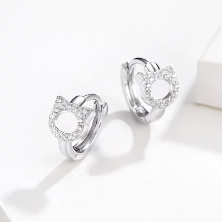 Pandora Style Cute Cat Hoop Earrings - BSE171