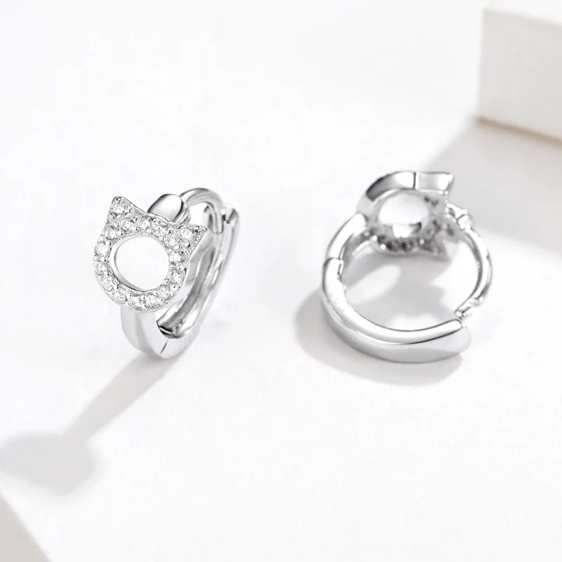 (image for) Pandora Style Cute Cat Hoop Earrings - BSE171 - View 4