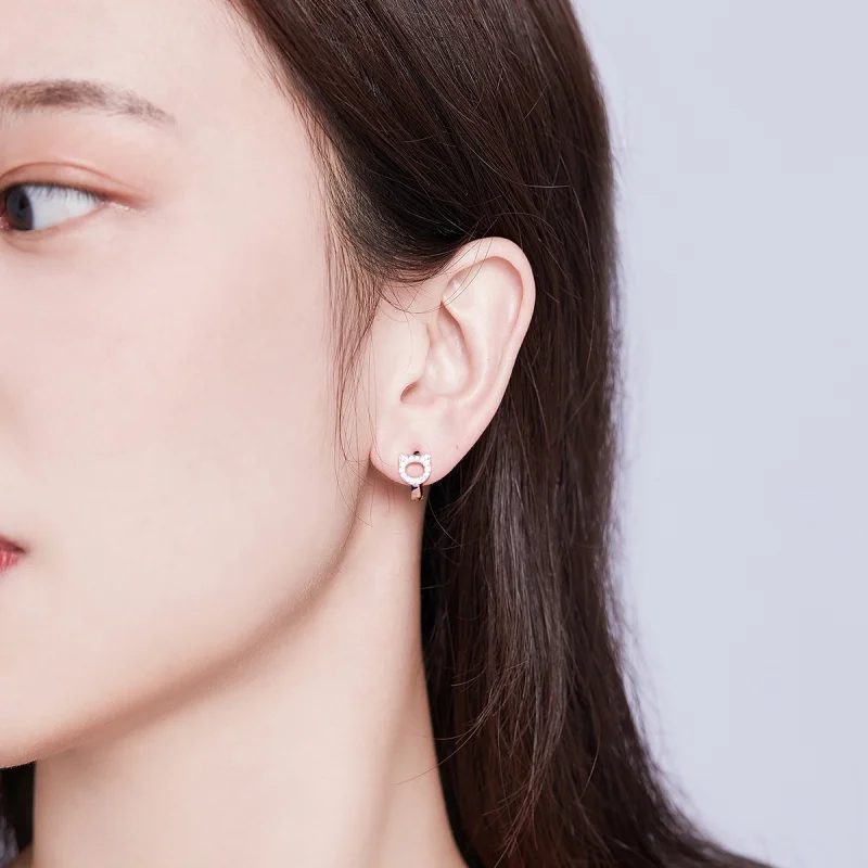 (image for) Pandora Style Cute Cat Hoop Earrings - BSE171 - View 7