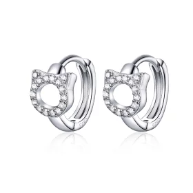 Pandora Style Cute Cat Hoop Earrings - BSE171