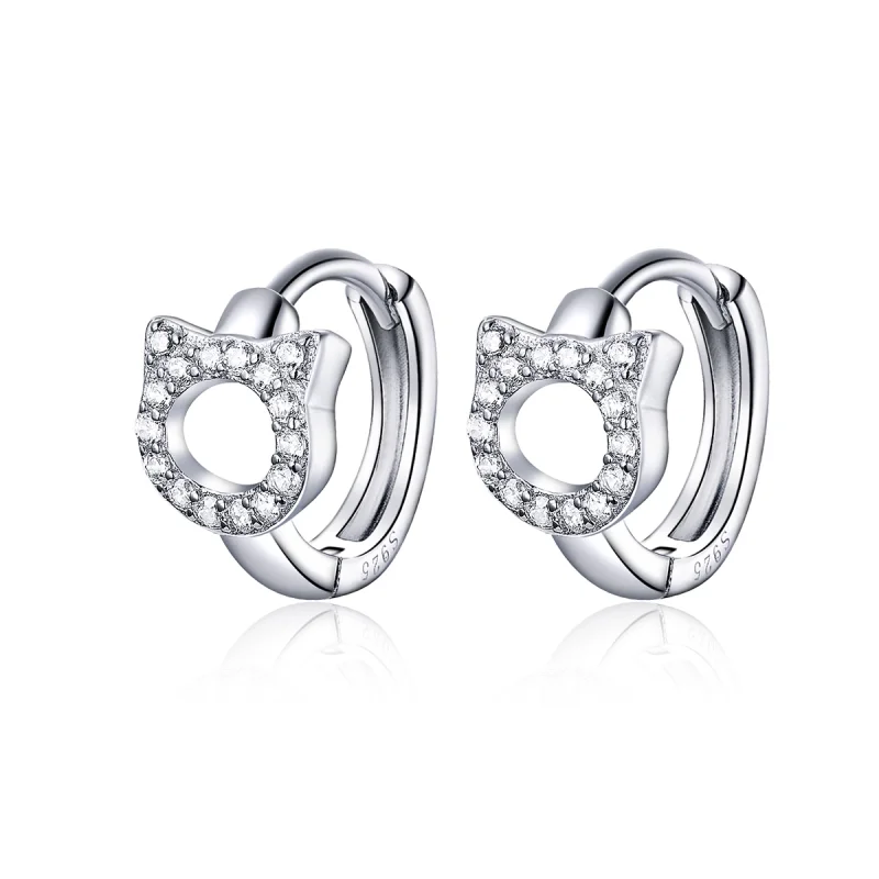 (image for) Pandora Style Cute Cat Hoop Earrings - BSE171 - Product Image