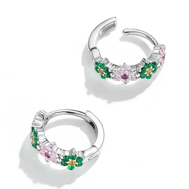 (image for) Pandora Style Delicate Flowers Hoop Earrings - SCE1320 - View 4